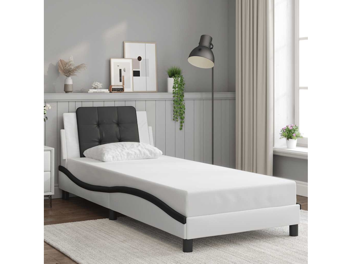 Vidaxl Estrutura De Cama Sem Colchão Zadar Couro Artificial 80x200 Branco/preto