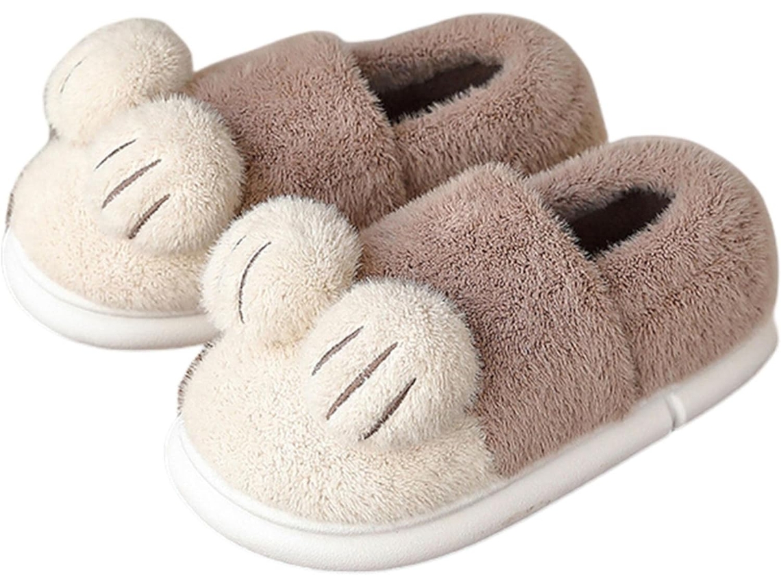 Pantufas Femininas Peludas com Estampa de Animais, Quentes Inverno, Vaca Desenho Animado para Casais, Sapatos