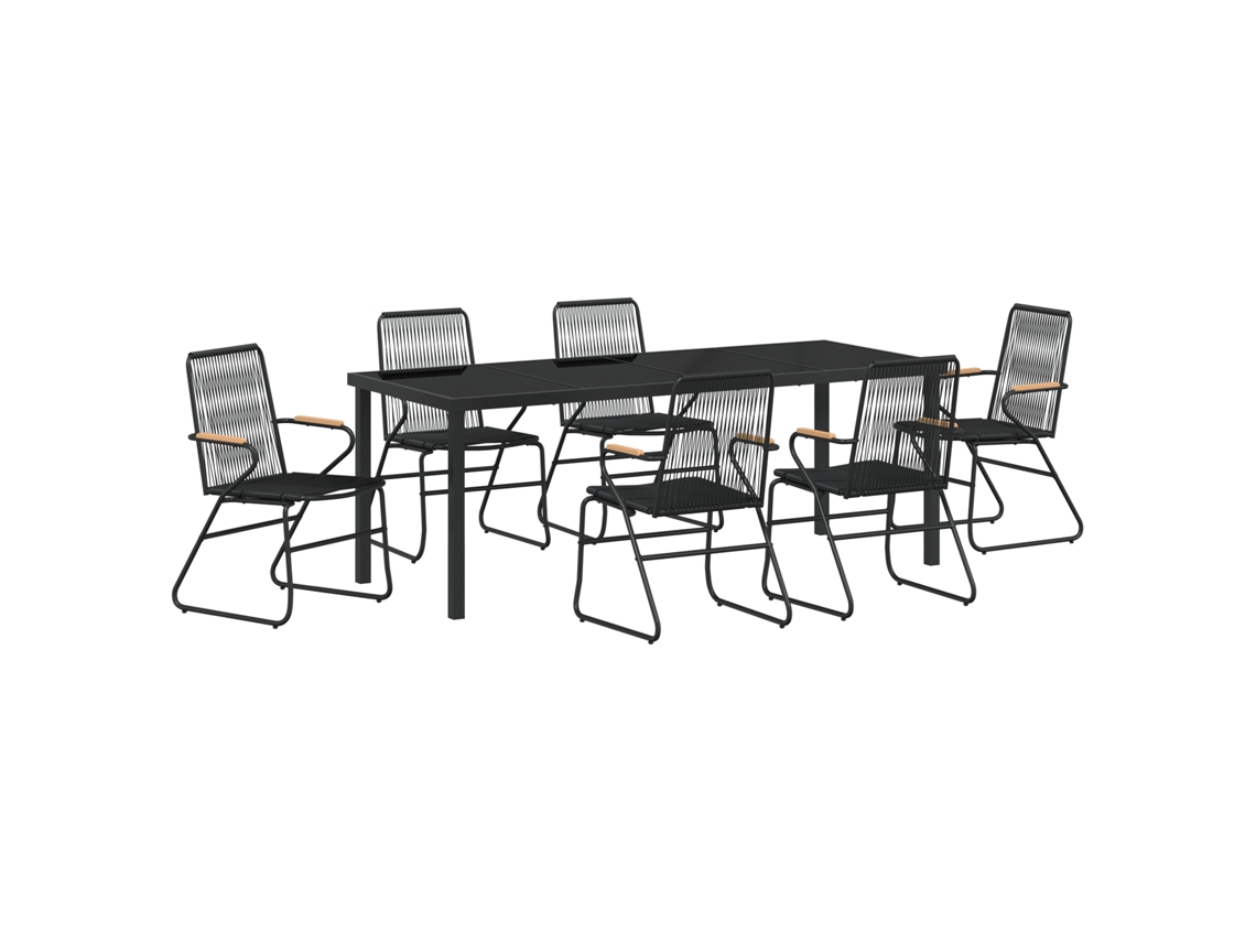 Conjunto 7 Conjunto De Jantar Para Jardim Vidaxl Preto Pvc (200 X 80 X 73 Cm)