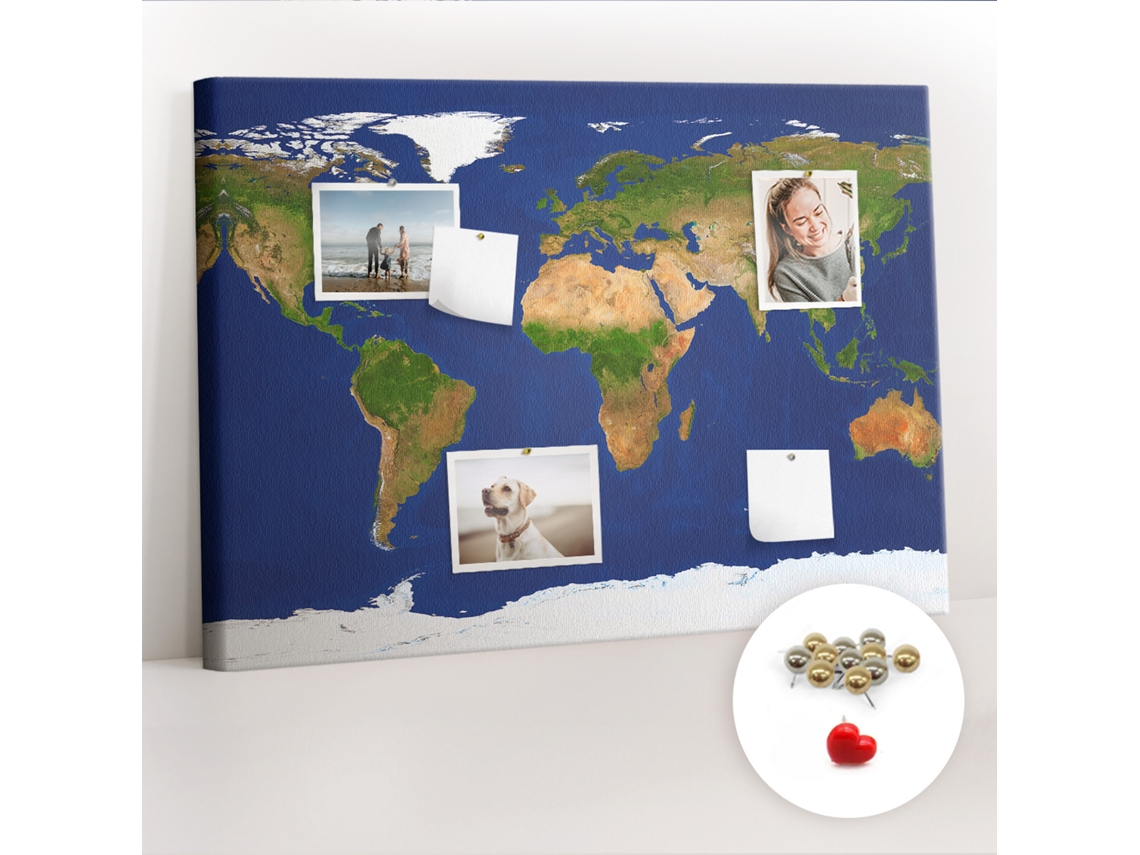 Quadro De Cortiça Com Impressão Grande Mapa-múndi Para O Corredor Espelharte (70x100 Cm)