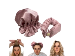 Rulos de satén rosa, sin calor, para rizos, con gorro, diadema suave, para cabello largo para dormir - aquaforge