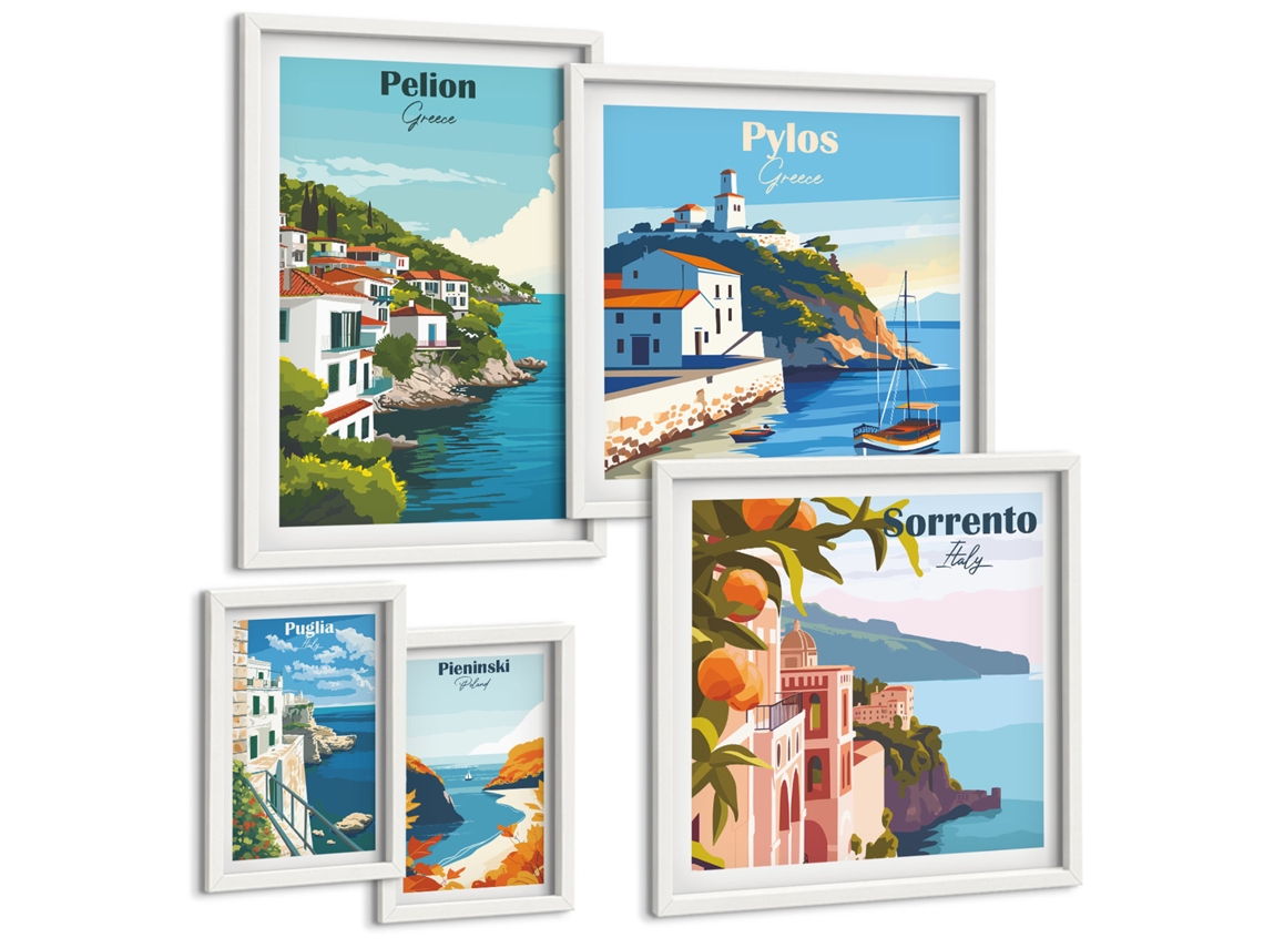 Conjunto De Pinturas Paisagens Das Ilhas Gregas Espelharte (5 Peças)