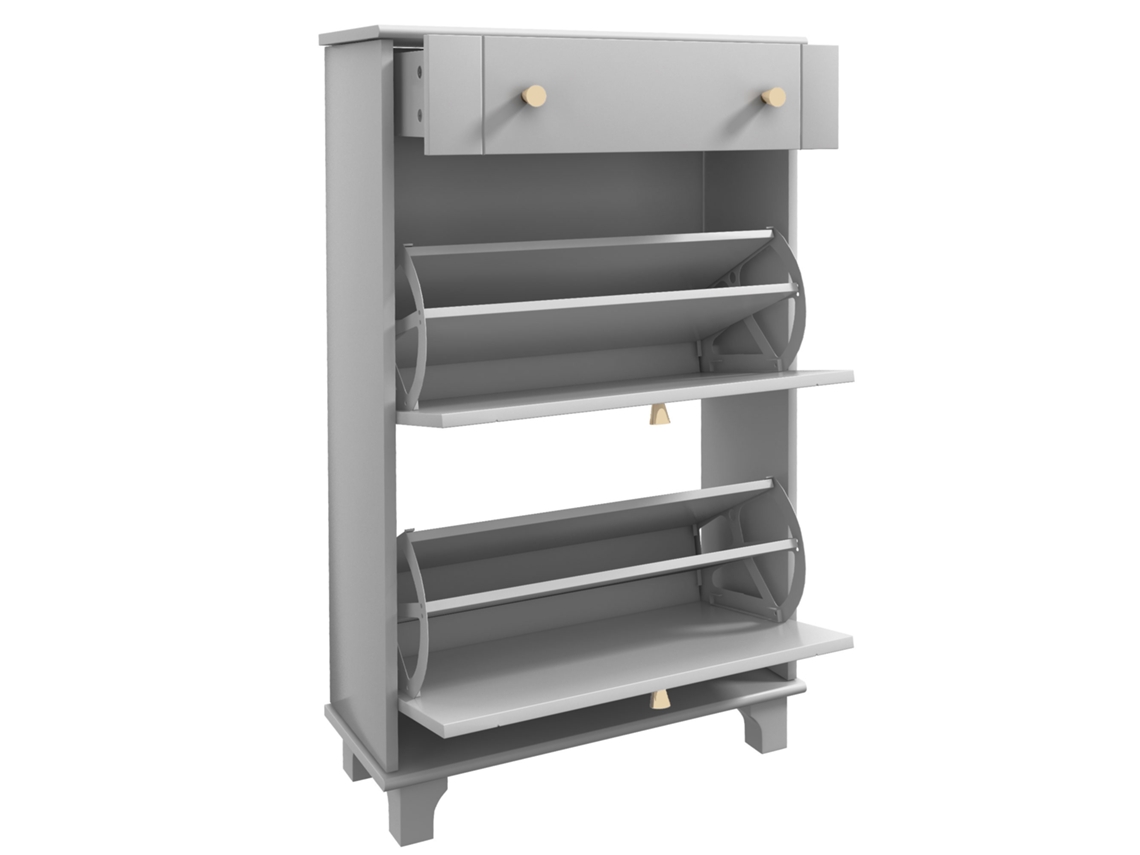 Sapateira Móvel Estreita Com 2 Portas E 1 Gaveta Para 8 Pares De 60x23,5x98,5 Cm Cinzento