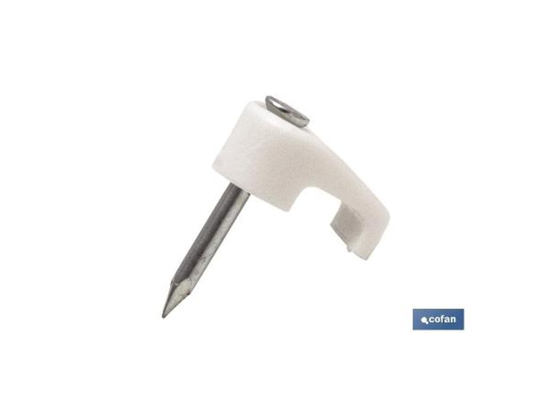 Grapa plástico cable plano 7,3x4,1mm   caja 200 unid.