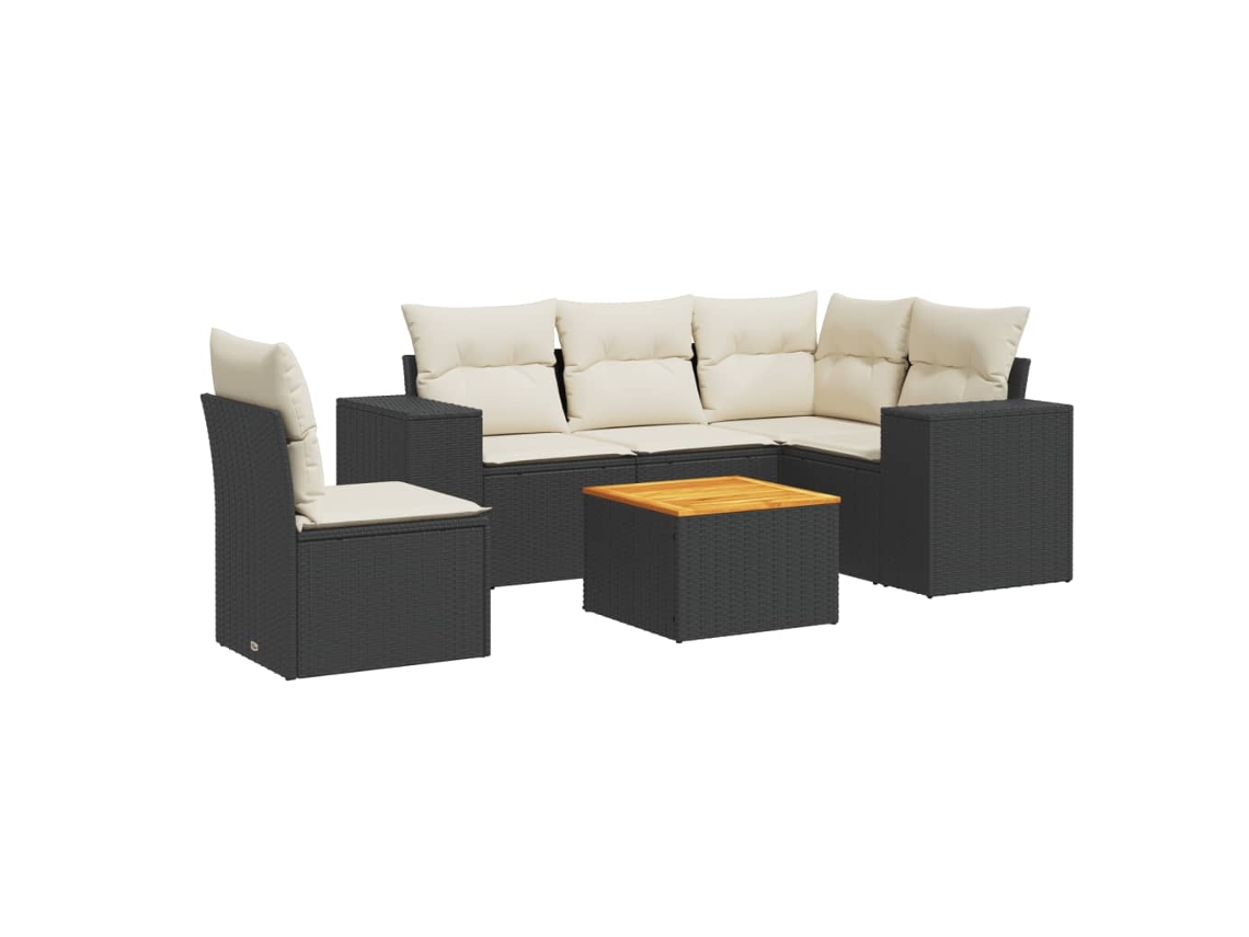 Conjunto Sofás de Jardim 6 Pcs com Almofadões Vime Pe Preto MAISON EXCLUSIVE (6 pcs)