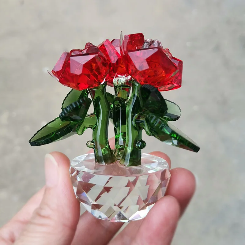 Ornamento de Rosa de Cristal, Buquê de Vidro, Decoração Floral MDUG (vermelho)