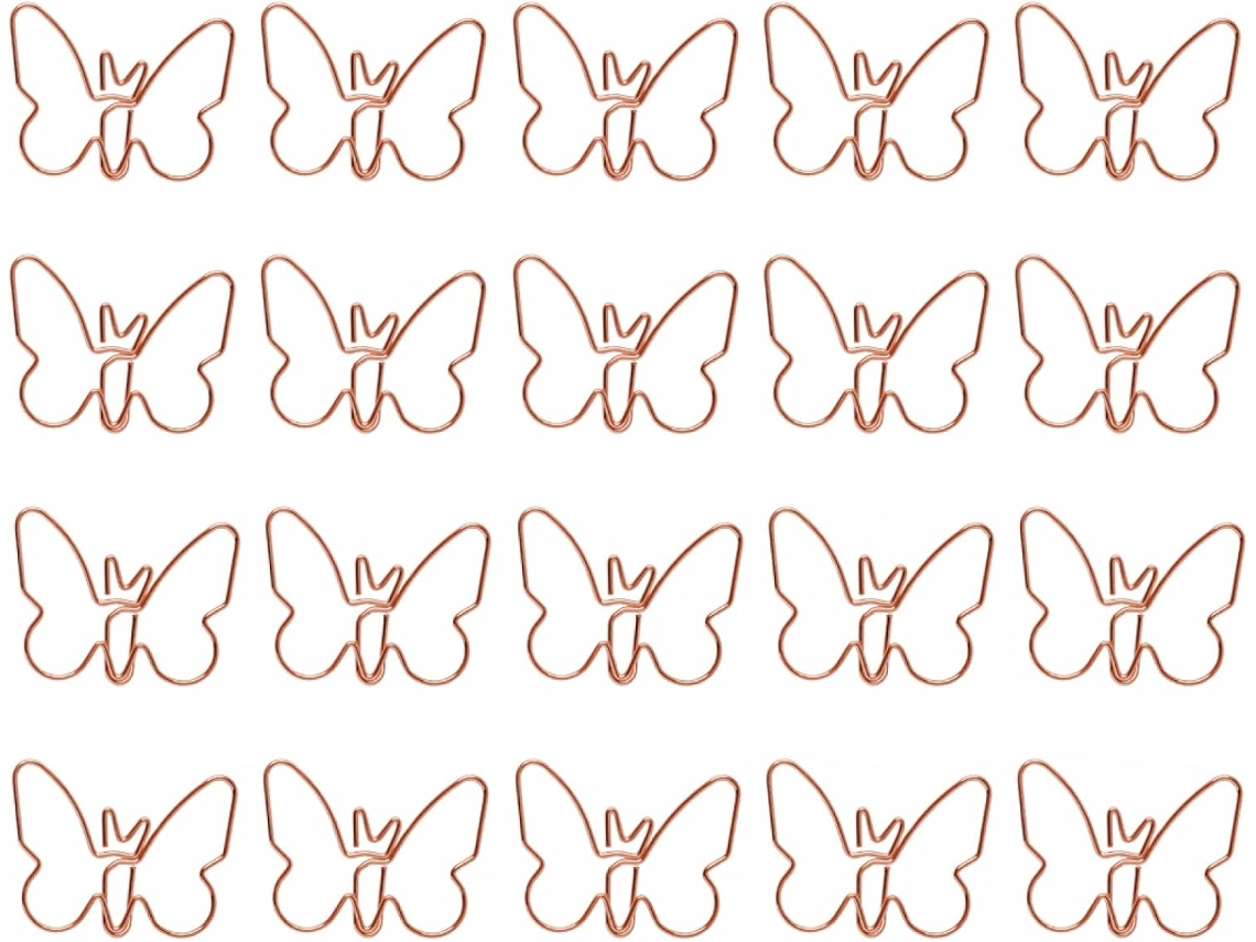 Compatível com 20 clipes de papel em formato borboleta, em aço carbono, com revestimento colorido, Material Ideas.