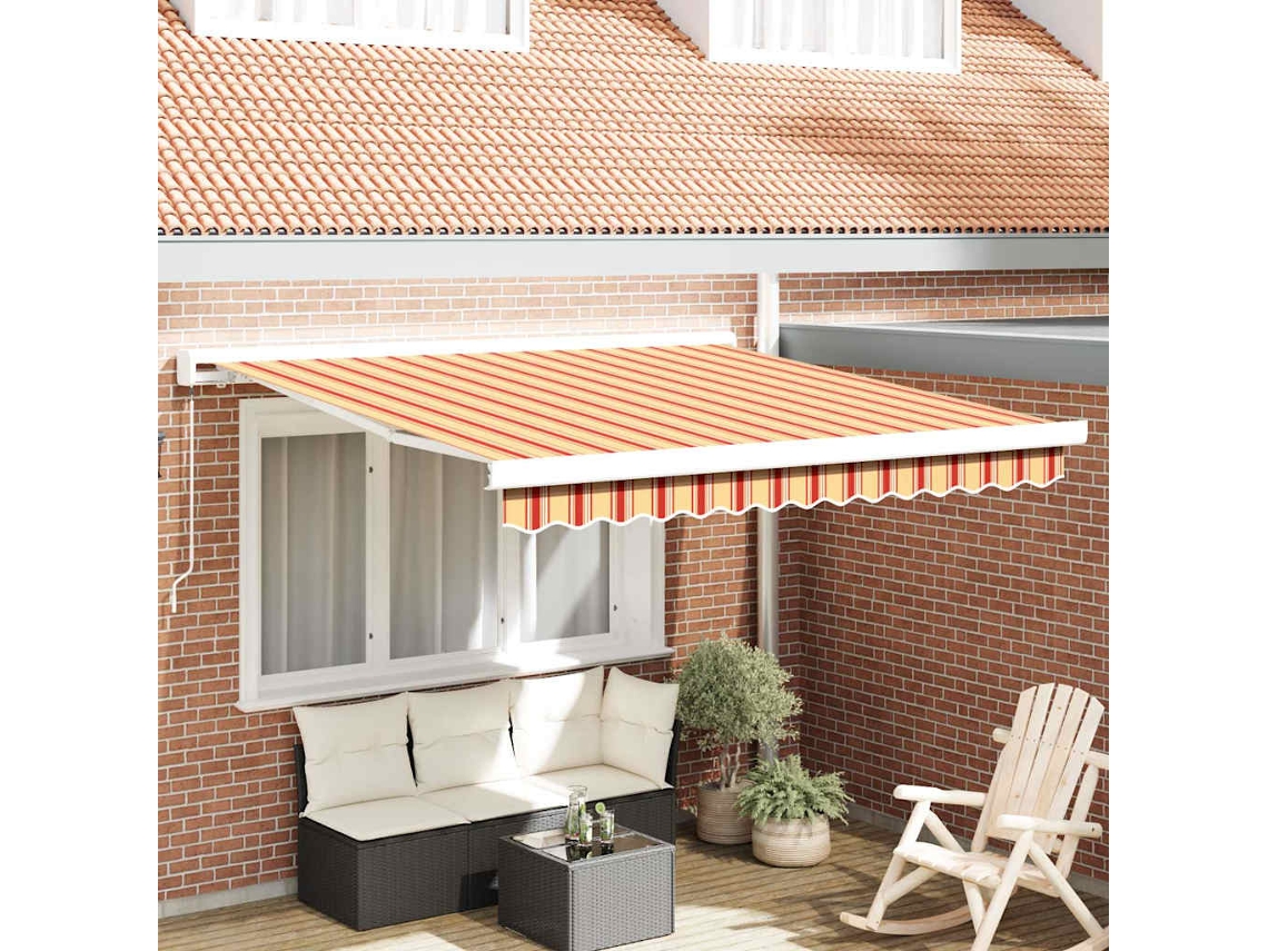 Vidaxl Toldo Retrátil Amarelo E Laranja 300 X 250 Cm Lona E Alumínio