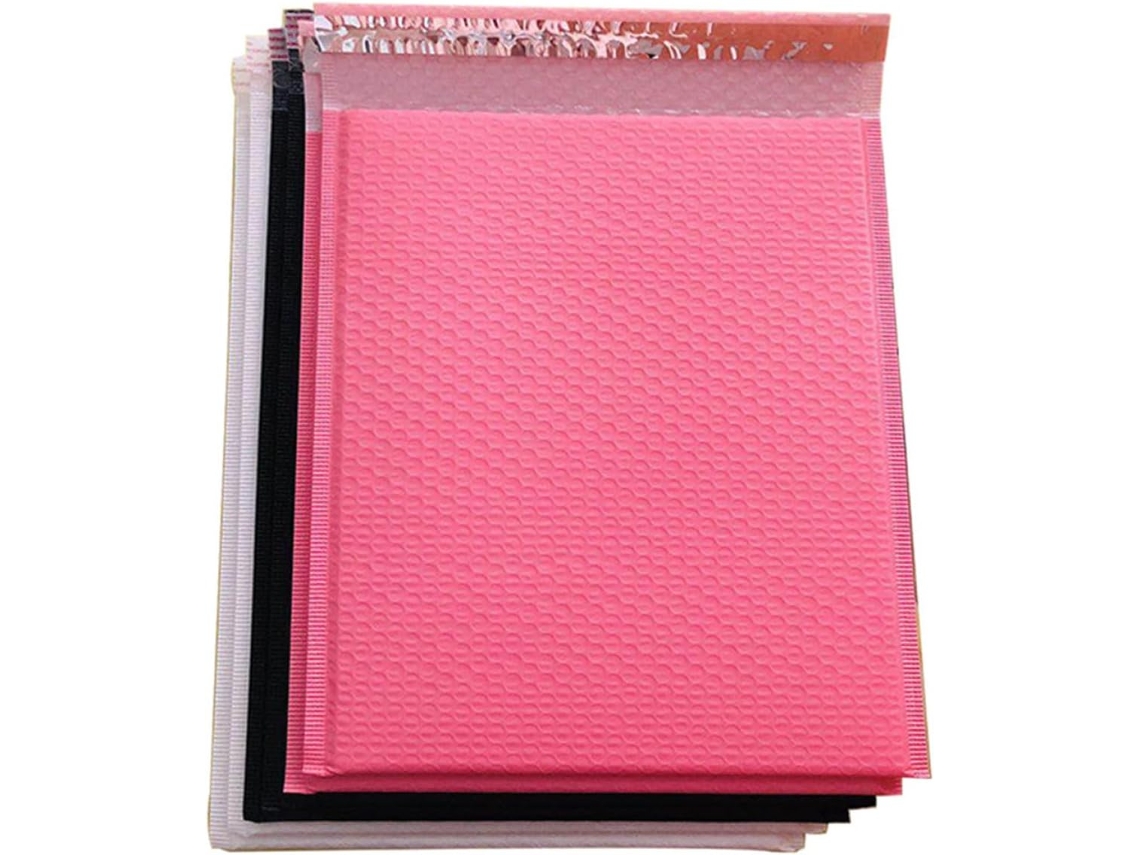 Pacote com 20 Sacos de Plástico Bolha Leves nas Cores Preta e Rosa para Envio de Correspondências e Armazenamento de Escritório