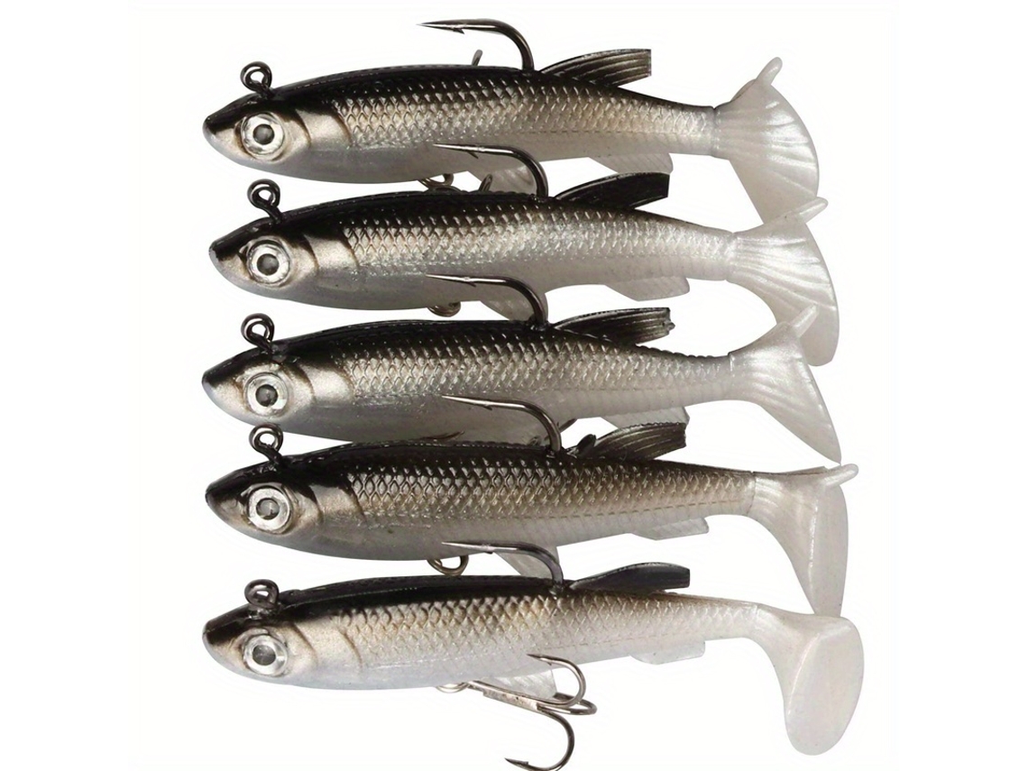 Conjunto de 5 Iscas de Pesca, Silicone, 8cm, 12,5g MDUG