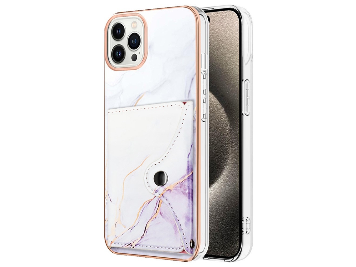 Suporte Casa Para Iphone 15 Pro Pele Sintética Com Porta-cartões Branco