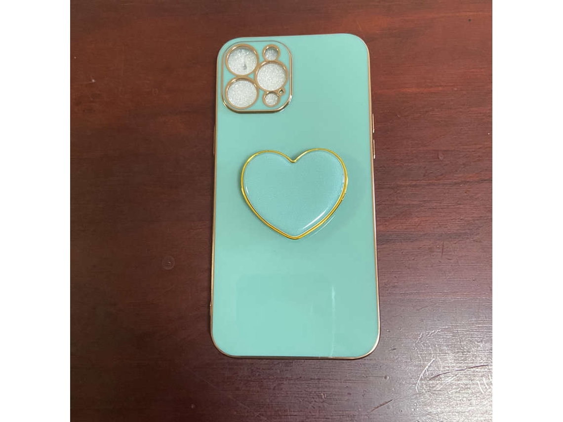 Capa de Telefone Yue Xinghui Compatível com Iphone Design de Coração Verde Capim Leiteiro EOOCOO (suporte de Coração Eletroplatado)