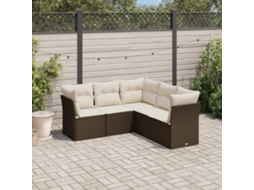 Vidaxl 5 Pcs Conjunto Sofás P/ Jardim C/ Almofadões Vime Pe Castanho