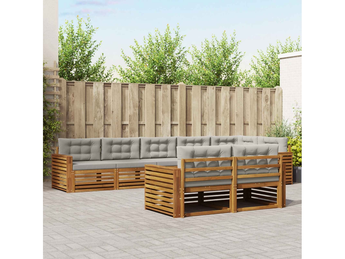 Vidaxl Conjunto De Sofás Para Exterior 8 Unid. Cinza Natural E Claro