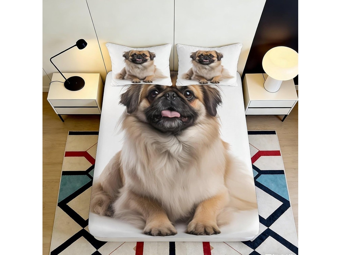 Conjunto de Cama com Estampa 3d Cachorrinho em Microfibra Fronha 200x200cm