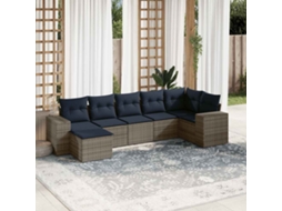 Vidaxl Conjunto De Sofá De Jardim Com 7 Peças E Almofadas Em Rattan Sintético Cinza