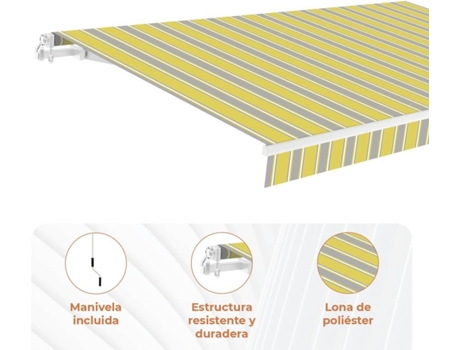 Toldo Manual Completo SMARTSUN Lona de Poliéster (Amarelo, Cinzento e Branco - 4x2,5m)