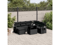 Vidaxl 9 Pcs Conjunto De Sofás P/ Jardim C/ Almofadões Vime Pe Preto