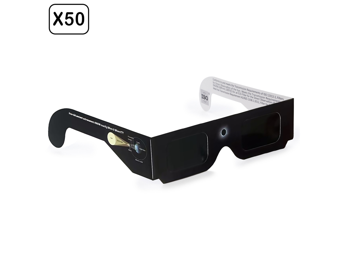 Pacote com 100 Óculos Especialmente Projetados para Observação de Eclipses Solares. Homologados Iso 12312 2:2015. Design Eclipse. DAM
