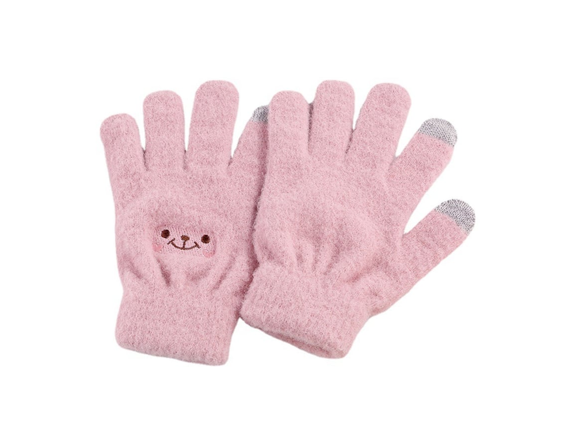 2026 luvas de Inverno Táteis com Design de Rosto Sorridente Elásticas Quentes Tecidas para Mulheres Meninas Rosa