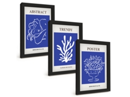 Composição De Quadros Pôsteres Azuis Elegantes Espelharte (3 Peças 20x30 Cm)