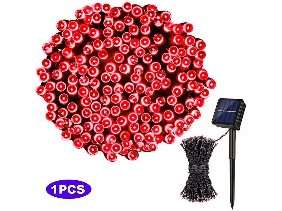 Cordão De Luz Led Solar 100 Leds, 12m, 8 Modos E Ip65 - Vermelho - Eifson