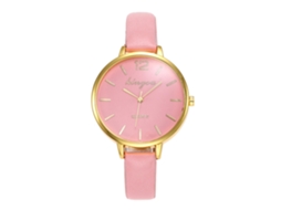 Relógio de Pulso Feminino Simples de Quartzo com Cinto de Couro Artificial Rosa Zhoulianfa