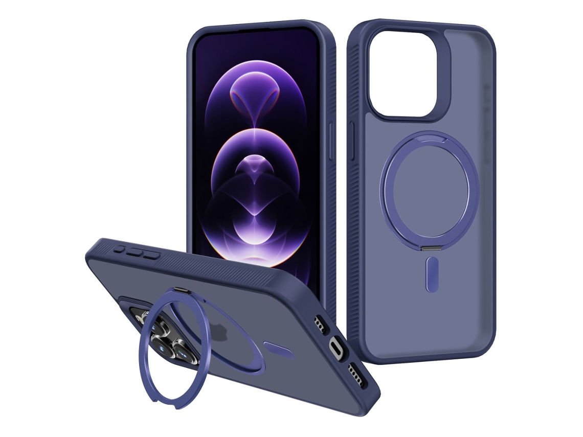 Suporte Casa Marinho Para Iphone 15 Pro Max Pele Sintética Magnética Azul