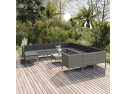Vidaxl 13 Pcs Conjunto Lounge De Jardim C/ Almofadões Vime Pe Cinzento