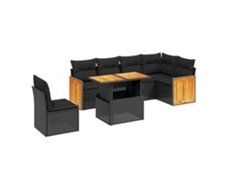 Conjunto de 7 Sofás para Jardim com Almofadões Vime Pe Preto MAISON EXCLUSIVE (7 pcs)