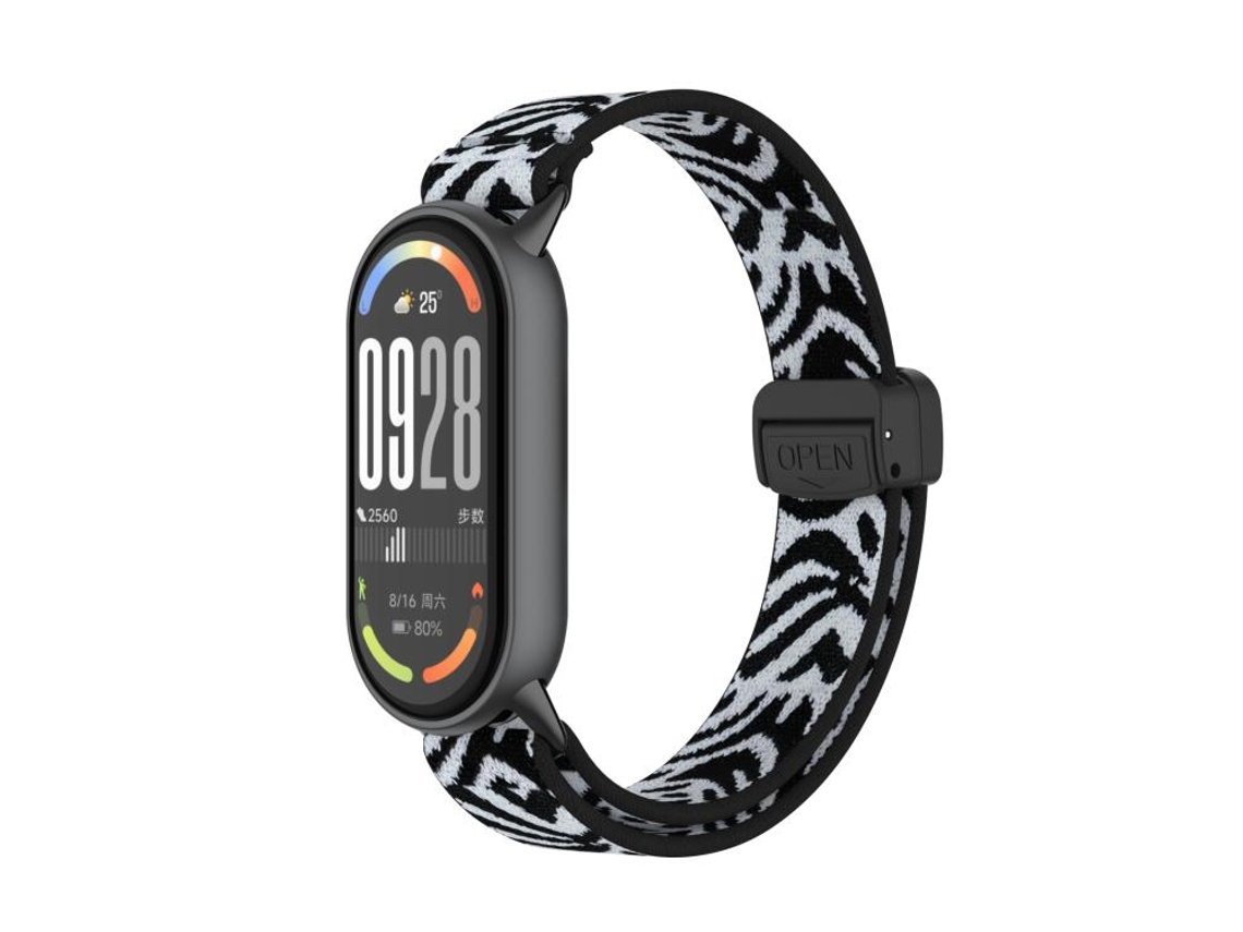 Bracelete para Xiaomi Smart Band 10/9/8 Nylon Elástico com Cabeça de Metal e Fivela Magnética Snow Leopard XIAOMOYU
