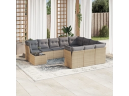 Vidaxl 11 Pcs Conjunto Sofás De Jardim C/ Almofadões Vime Pe Bege
