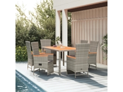Vidaxl 7 Pcs Conjunto De Jantar P/ Jardim C/ Almofadões Vime Pe Cinza