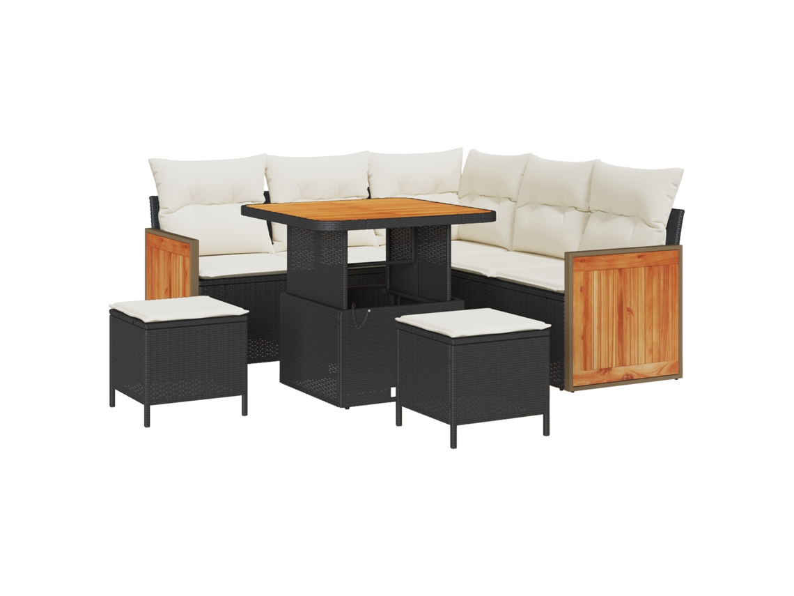 Conjunto 9 Conjunto De Sofá De Jardim Vidaxl Preto Vime Pe (216 X 216 X 85 Cm)