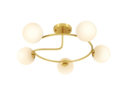 Lustre de Teto Moderno, Luminária de Teto com 5 Lâmpadas e Soquete G9, Semi embutido, Dourado e Branco ORBITRA COMMERCE