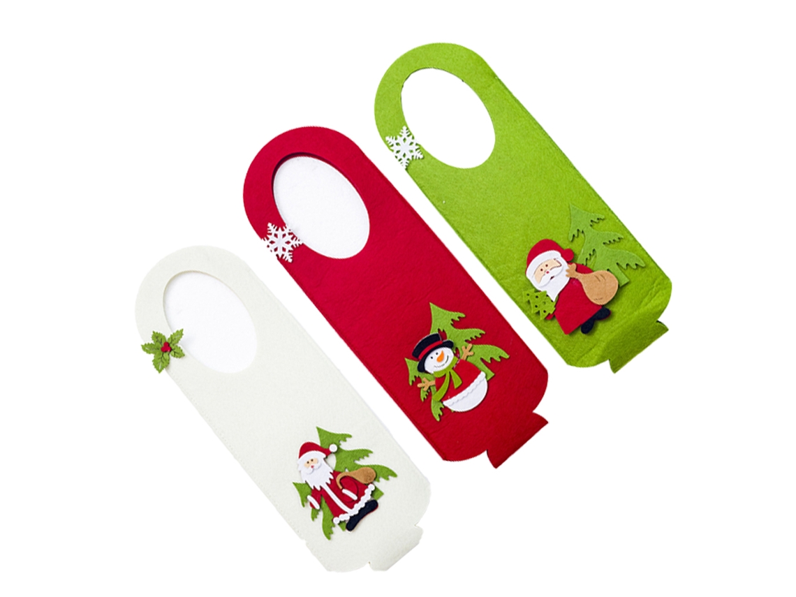 Porta-Vinho Portátil de Feltro Saco de Vinho Reutilizável com 3 Pacotes para Banquetes Festas de Fim de Ano Natal
