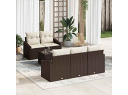 Vidaxl Conjunto De Sofás 6 Unid. Marrom E Creme Vime Pe