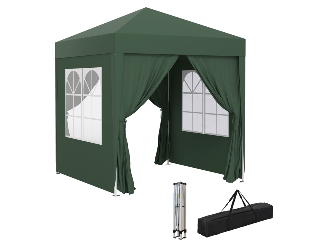 Tenda Dobrável 2x2 M de Jardim com 4 Paredes Laterais Oxford, 2 Portas, 2 Janelas e Bolsa Transp. Verde