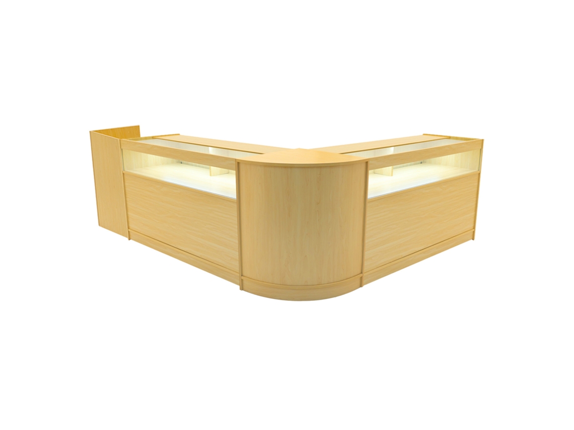 Conjunto de Balcões Comerciais Luna | Maple | CM60 2xB1500 TB60 | MDF e Vidro Temperado | Prateleiras e Portas MonsterShop