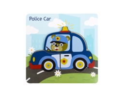 Quebra-cabeça Infantil De Madeira, Com 4 Peças E Estampa De Carro De Polícia, 15x1x15 Cm, Feito Com Tinta Acrílica Atóxica.