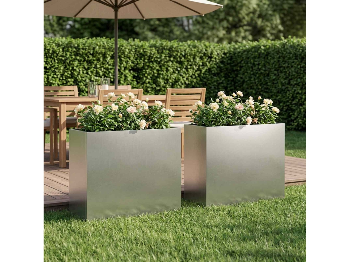 Vidaxl Vaso De Jardim 2 Unid. Prateado 50 X 20 X 40 Cm Aço Inoxidável