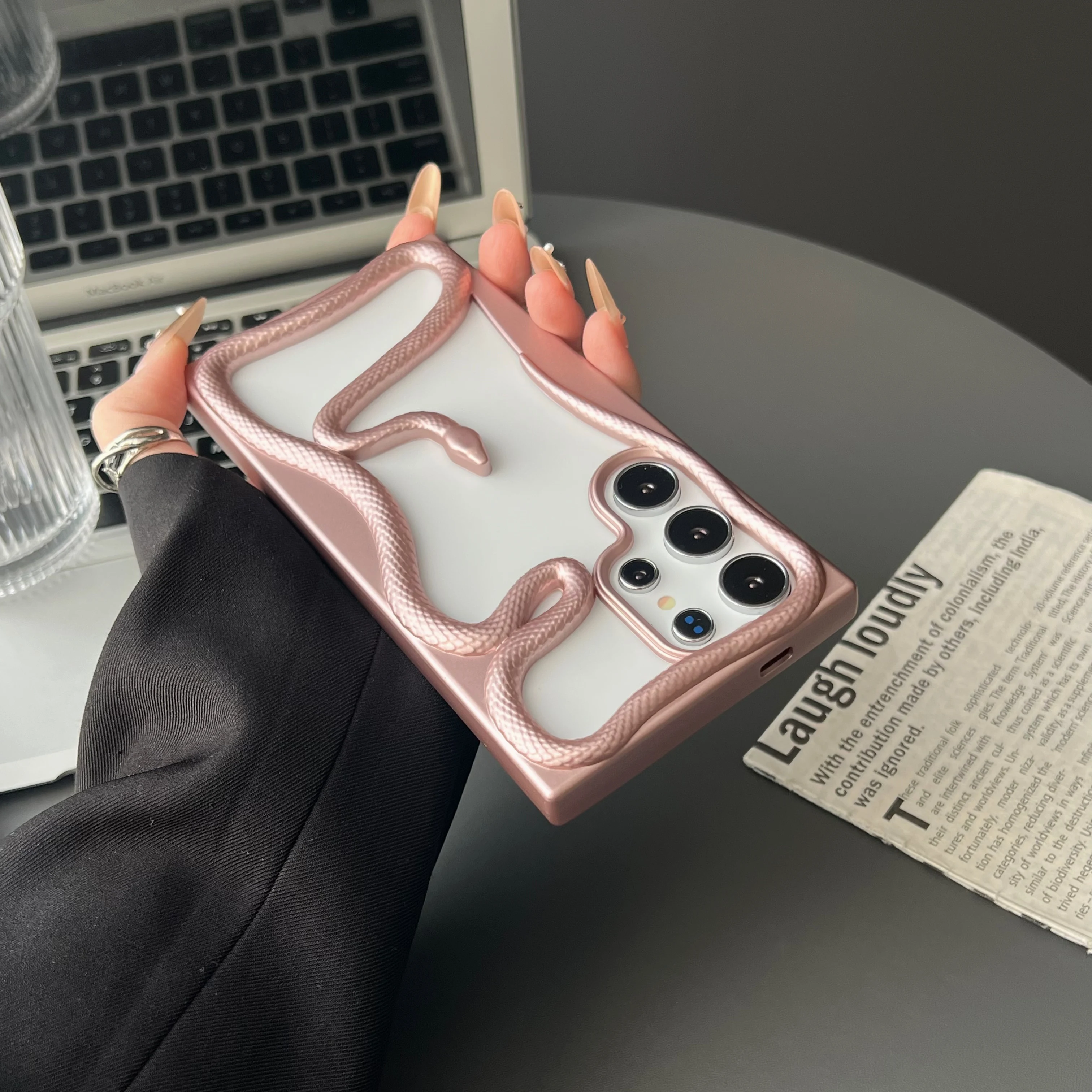 (rosa) A36) Capa Para Celular Com Estampa De Pele De Cobra Vazada Em 3d, Eletroplaqueada, Macia E Resistente A Impactos.