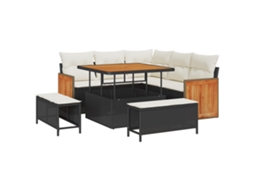 Conjunto 9 Conjunto De Sofá De Jardim Vidaxl Preto Vime Pe (216 X 216 X 85 Cm)