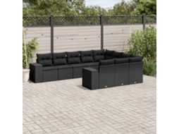 10 Pcs Conjunto Sofás De Jardim C/ Almofadões Vime Pe Preto Dkd Home Decor