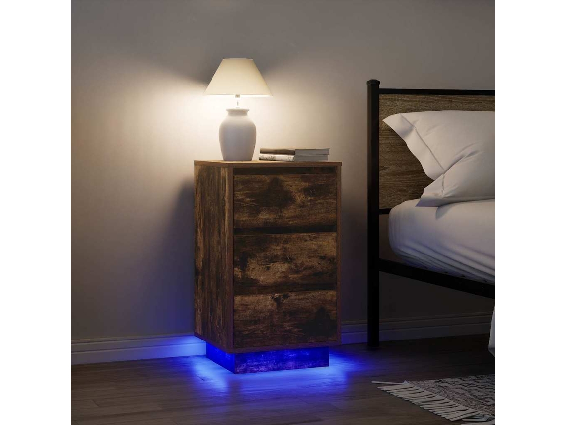 Vidaxl Mesa De Cabeceira C/ Luzes Led 38x34x65 Cm Carvalho Fumado