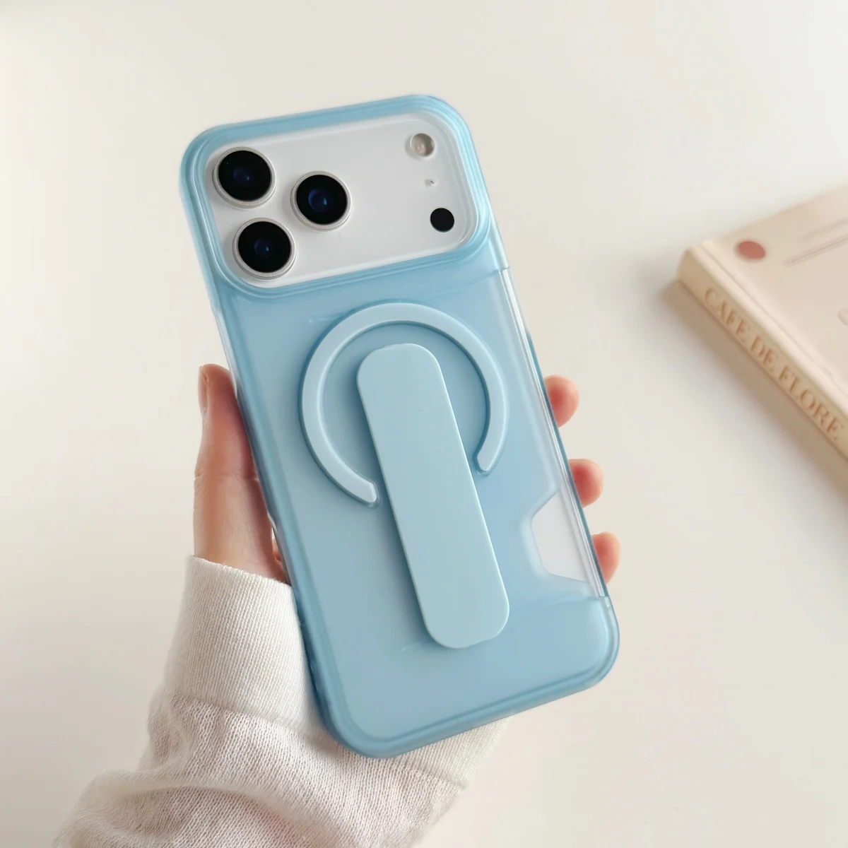 Capa Transparente Fosca Para Iphone 17 (azul Celeste) Com Suporte, Compatível Com Proteção Magnética Contra Impactos.