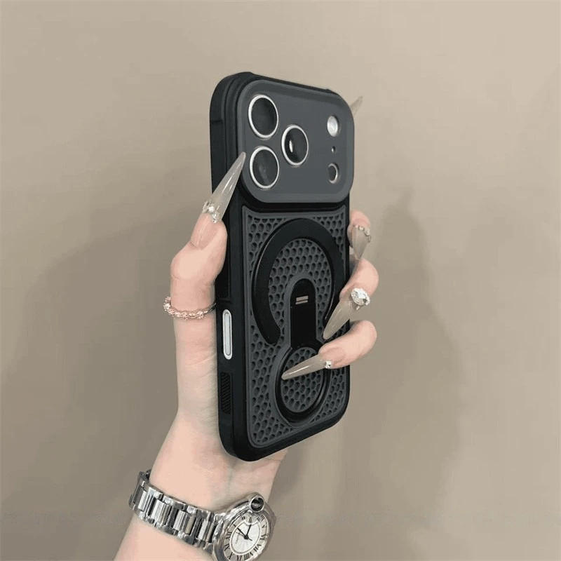 Capa De Celular Com Resfriamento (preta Para Iphone 15) Com Suporte De Anel E Moldura Magnética.