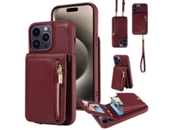 Capa Bloqueio Rfid Para Iphone 15 Pro Max Pele Sintética Com Porta-cartões Vermelho