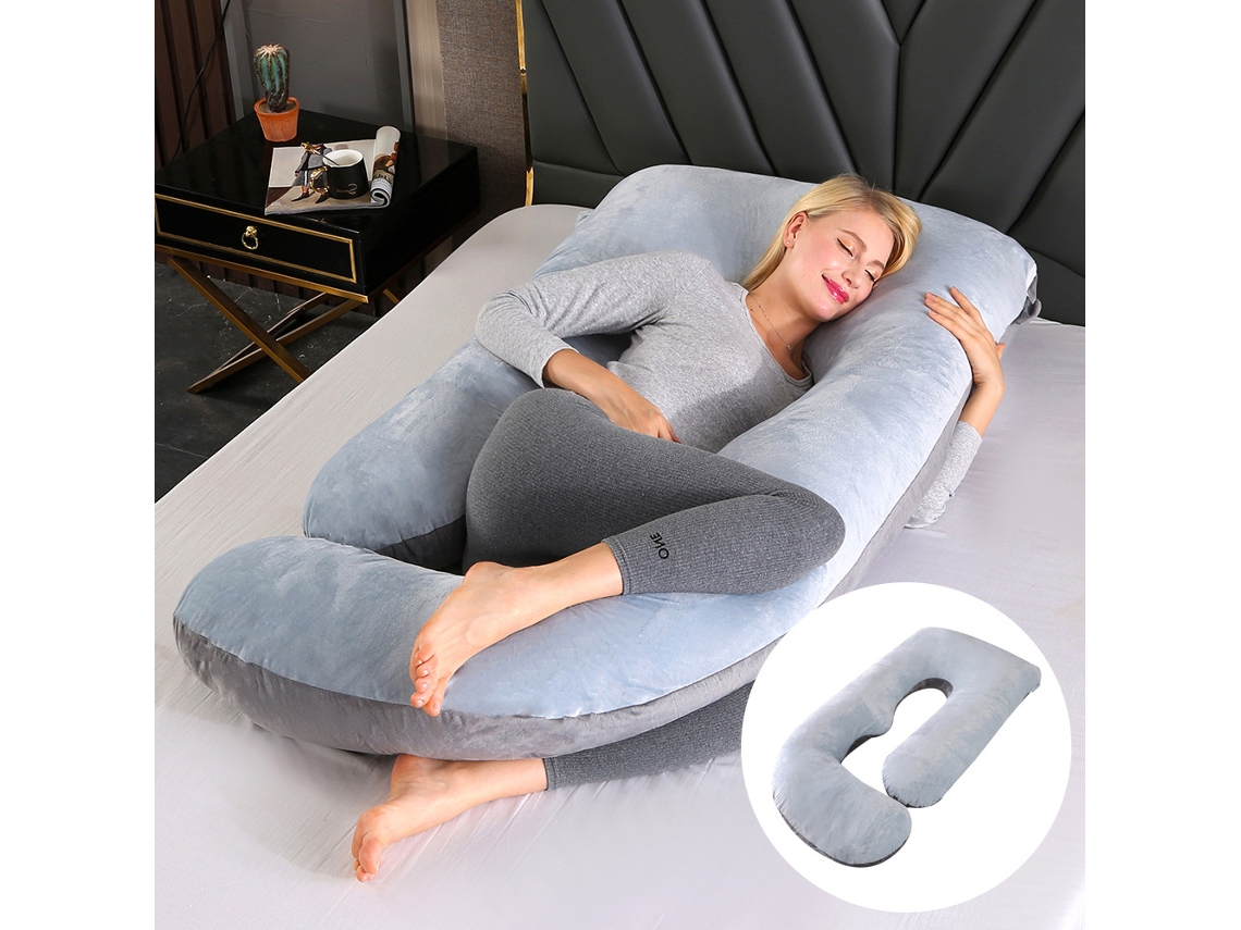 Almofada para Grávidas, Travesseiro para Apoio Abdominal e Cervical, Item Essencial para Maternidade SPQMENT (65x90x175cm cinza e Preto)