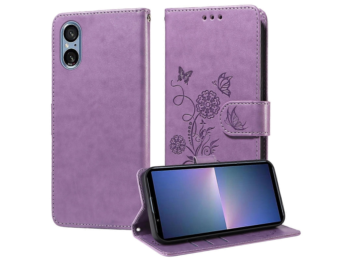 Capa De Couro Para Celular Com Flores De Borboleta Em Relevo